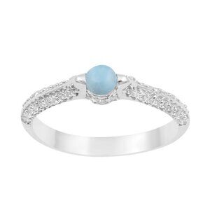 Round Larimar 925 Sterling Silver Solitaire Stackable Women Anniversary Ring